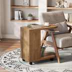 C Shaped Sofa Side Table, Mobile End Table with Storage