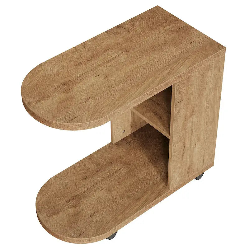C Shaped Sofa Side Table, Mobile End Table with Storage