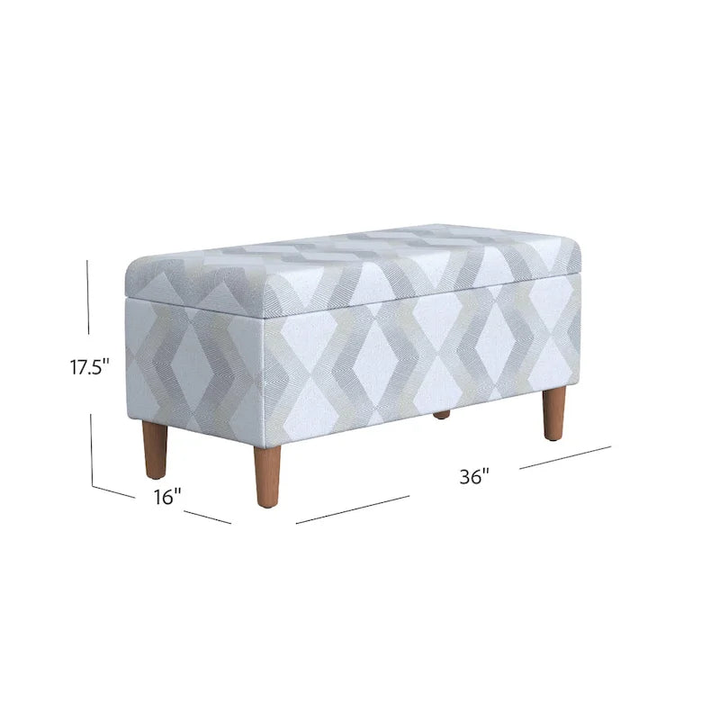 Zia Accent Storage Bench, Cream Gray Woven Diamond Pattern, 36 Inch