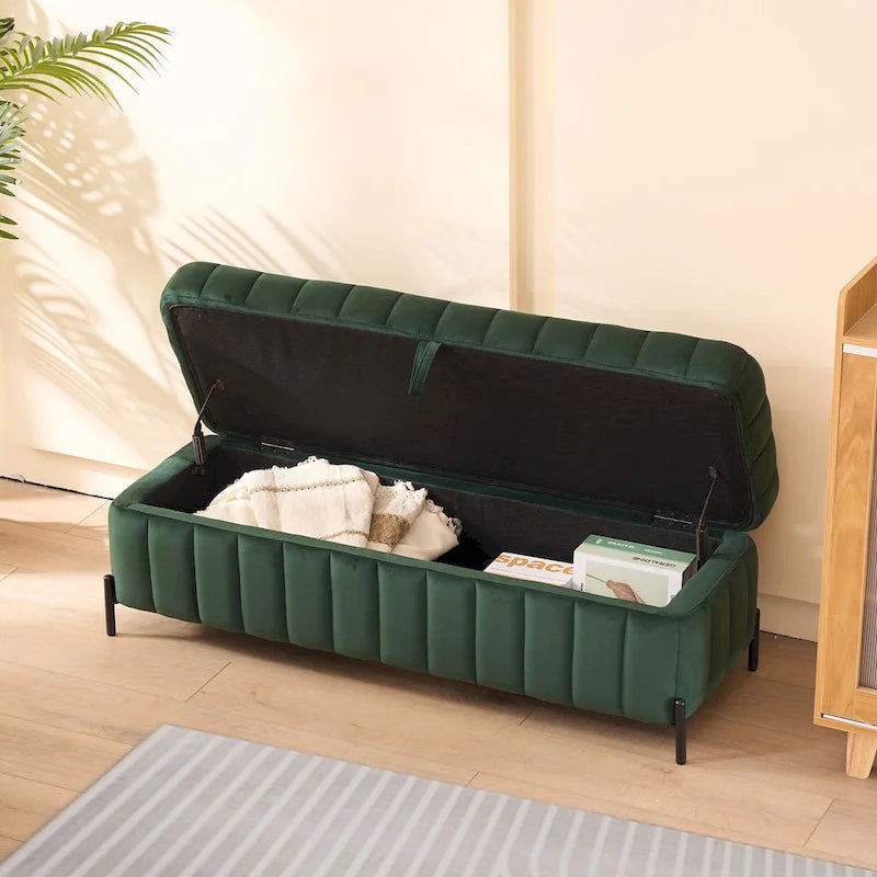 49.21  Upholstered Velvet Storage Bench with Metal Legs for Bedroom