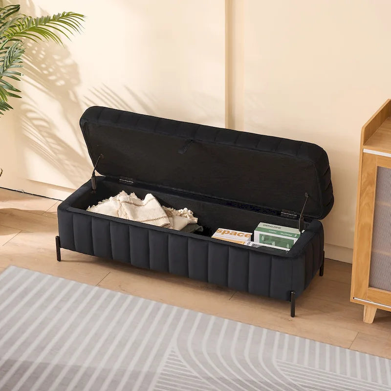 49.21  Upholstered Velvet Storage Bench with Metal Legs for Bedroom