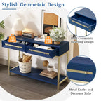 45.5  MDF Retro Console Table with Gold Accents, 2 Storage Drawers and Geometric Design
