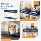 45.5  MDF Retro Console Table with Gold Accents, 2 Storage Drawers and Geometric Design