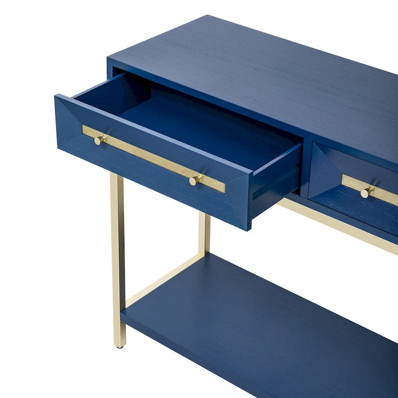 45.5  MDF Retro Console Table with Gold Accents, 2 Storage Drawers and Geometric Design