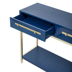 45.5  MDF Retro Console Table with Gold Accents, 2 Storage Drawers and Geometric Design