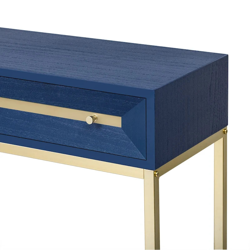 45.5  MDF Retro Console Table with Gold Accents, 2 Storage Drawers and Geometric Design