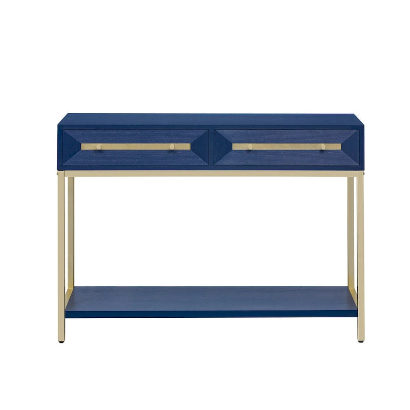 45.5  MDF Retro Console Table with Gold Accents, 2 Storage Drawers and Geometric Design
