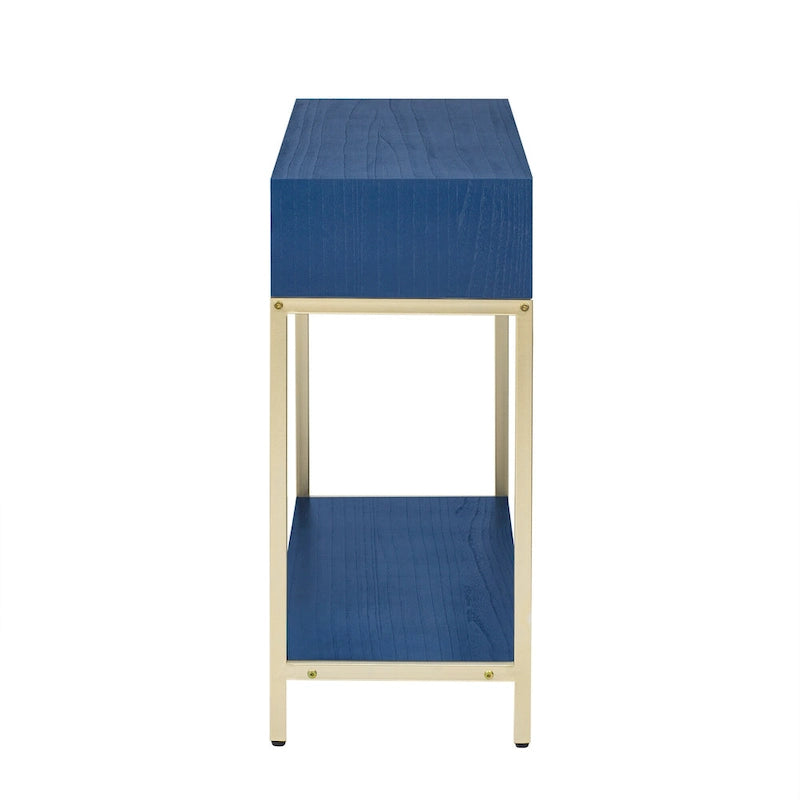 45.5  MDF Retro Console Table with Gold Accents, 2 Storage Drawers and Geometric Design