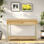 45.5  MDF Retro Console Table with Gold Accents, 2 Storage Drawers and Geometric Design