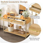 45.5  MDF Retro Console Table with Gold Accents, 2 Storage Drawers and Geometric Design