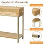 45.5  MDF Retro Console Table with Gold Accents, 2 Storage Drawers and Geometric Design