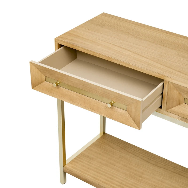 45.5  MDF Retro Console Table with Gold Accents, 2 Storage Drawers and Geometric Design