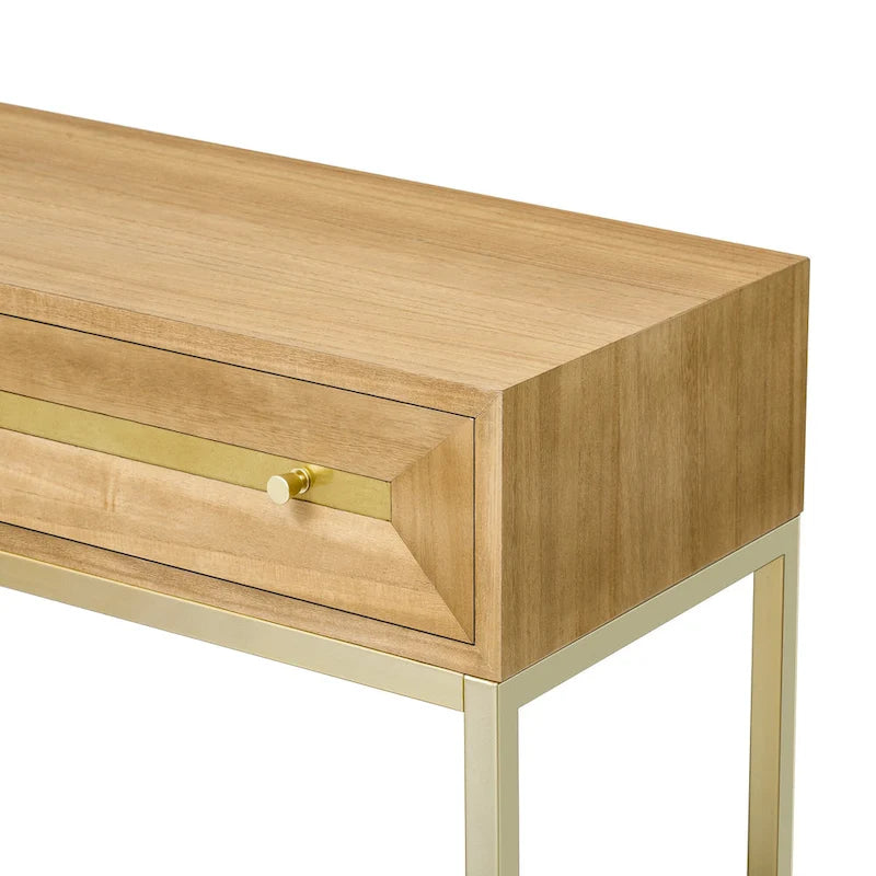 45.5  MDF Retro Console Table with Gold Accents, 2 Storage Drawers and Geometric Design