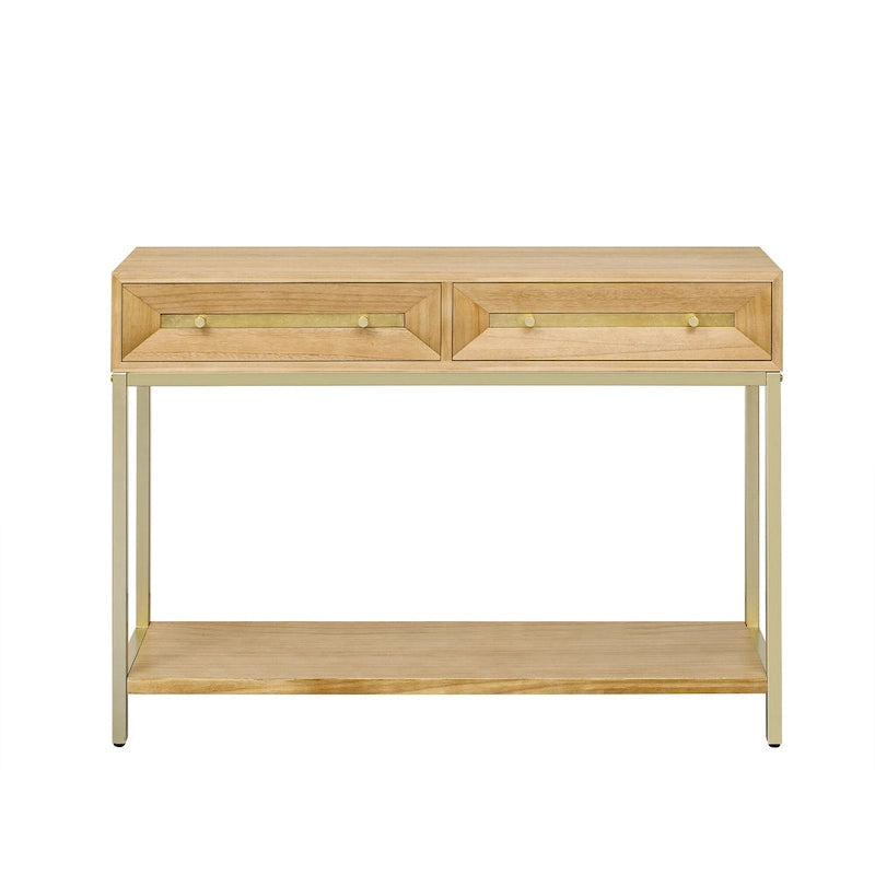 45.5  MDF Retro Console Table with Gold Accents, 2 Storage Drawers and Geometric Design