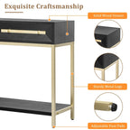 45.5  MDF Retro Console Table with Gold Accents, 2 Storage Drawers and Geometric Design
