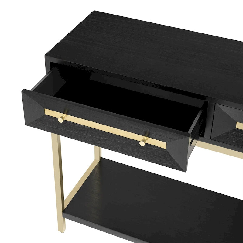 45.5  MDF Retro Console Table with Gold Accents, 2 Storage Drawers and Geometric Design