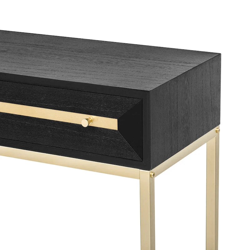 45.5  MDF Retro Console Table with Gold Accents, 2 Storage Drawers and Geometric Design