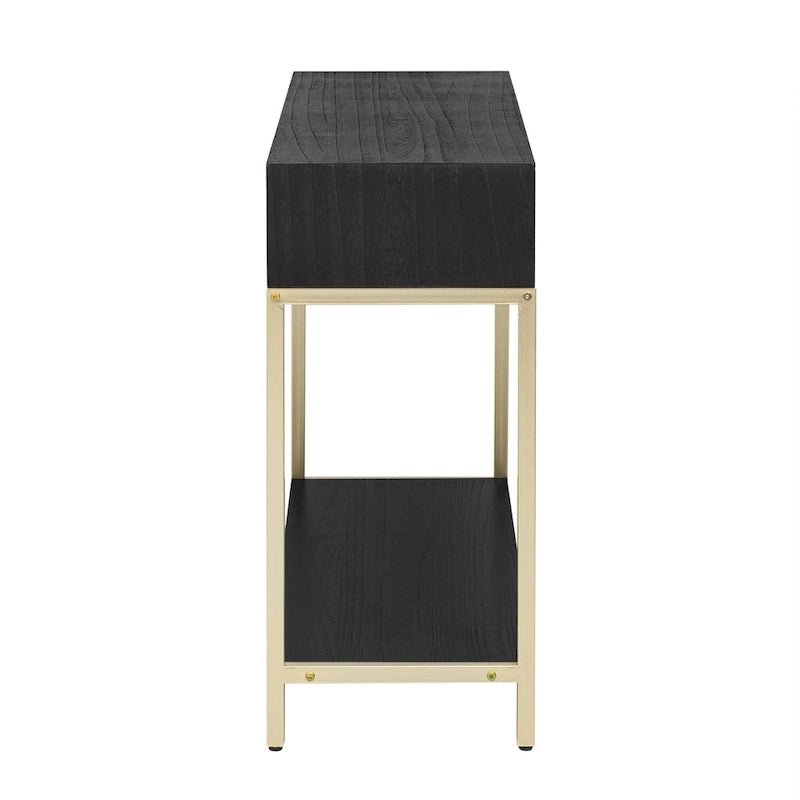 45.5  MDF Retro Console Table with Gold Accents, 2 Storage Drawers and Geometric Design