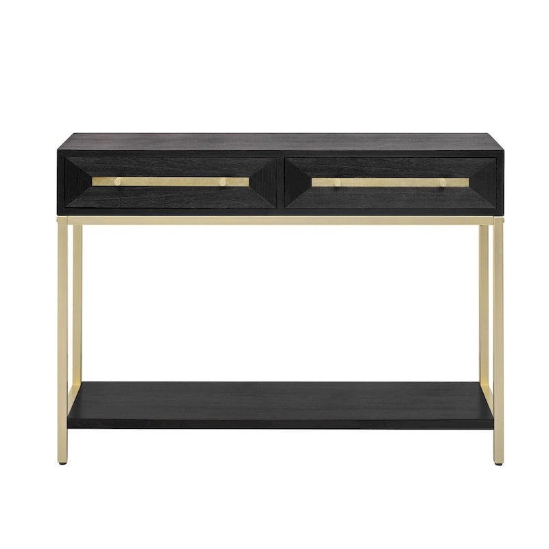 45.5  MDF Retro Console Table with Gold Accents, 2 Storage Drawers and Geometric Design