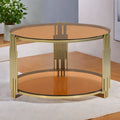 31.5  Tempered Glass Coffee Table with Asymmetrical Metal Design and Lower Shelf