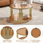 31.5  Tempered Glass Coffee Table with Asymmetrical Metal Design and Lower Shelf