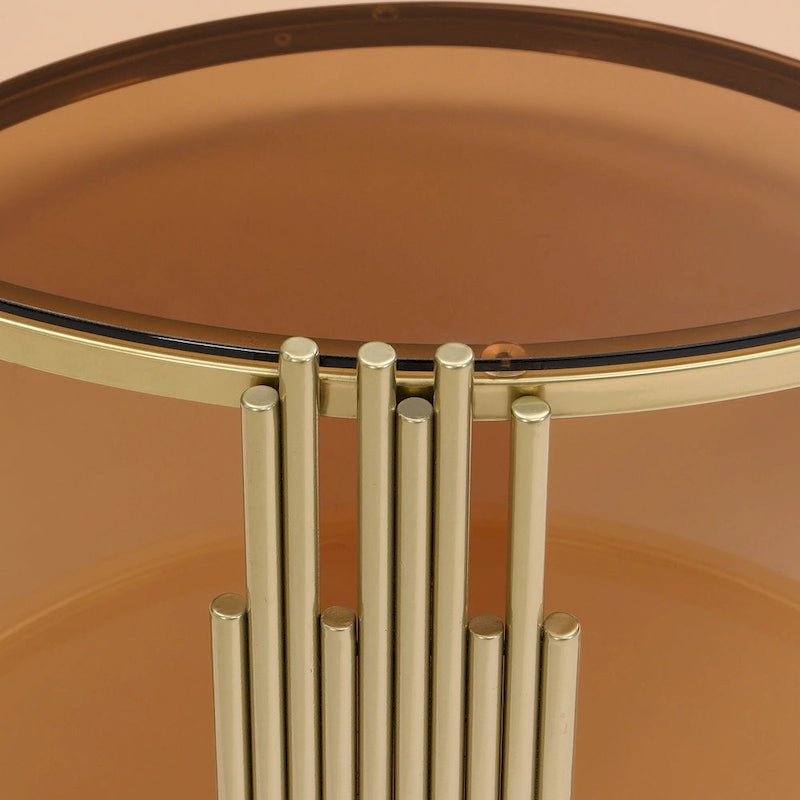 31.5  Tempered Glass Coffee Table with Asymmetrical Metal Design and Lower Shelf