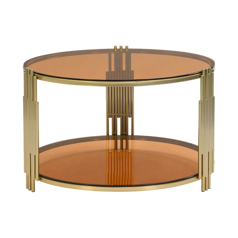 31.5  Tempered Glass Coffee Table with Asymmetrical Metal Design and Lower Shelf