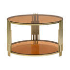 31.5  Tempered Glass Coffee Table with Asymmetrical Metal Design and Lower Shelf