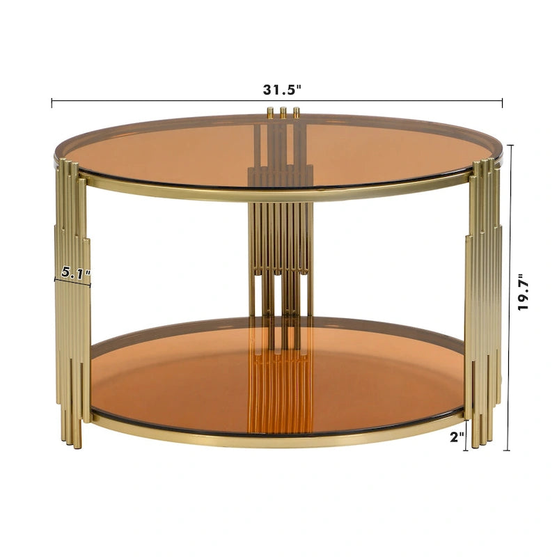 31.5  Tempered Glass Coffee Table with Asymmetrical Metal Design and Lower Shelf