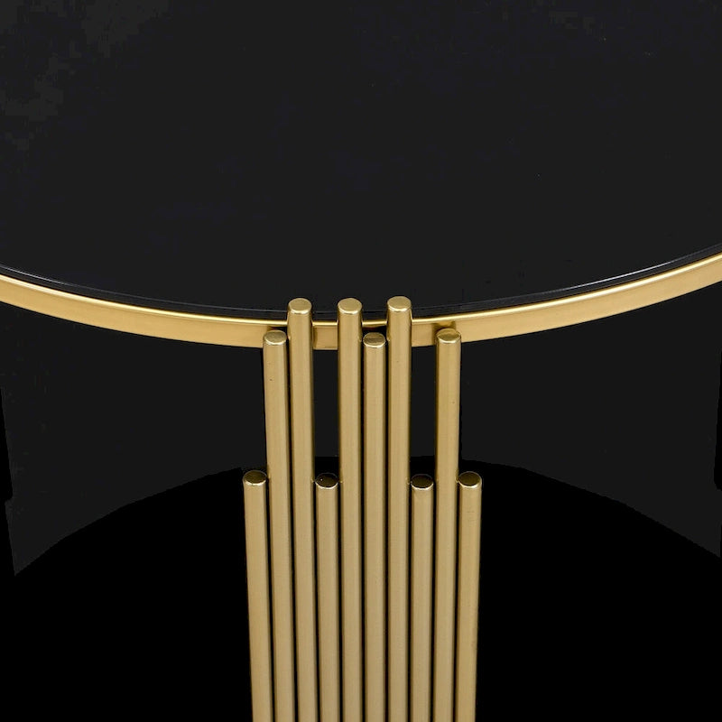 31.5  Tempered Glass Coffee Table with Asymmetrical Metal Design and Lower Shelf