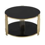 31.5  Tempered Glass Coffee Table with Asymmetrical Metal Design and Lower Shelf