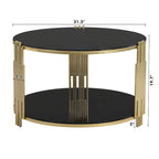 31.5  Tempered Glass Coffee Table with Asymmetrical Metal Design and Lower Shelf
