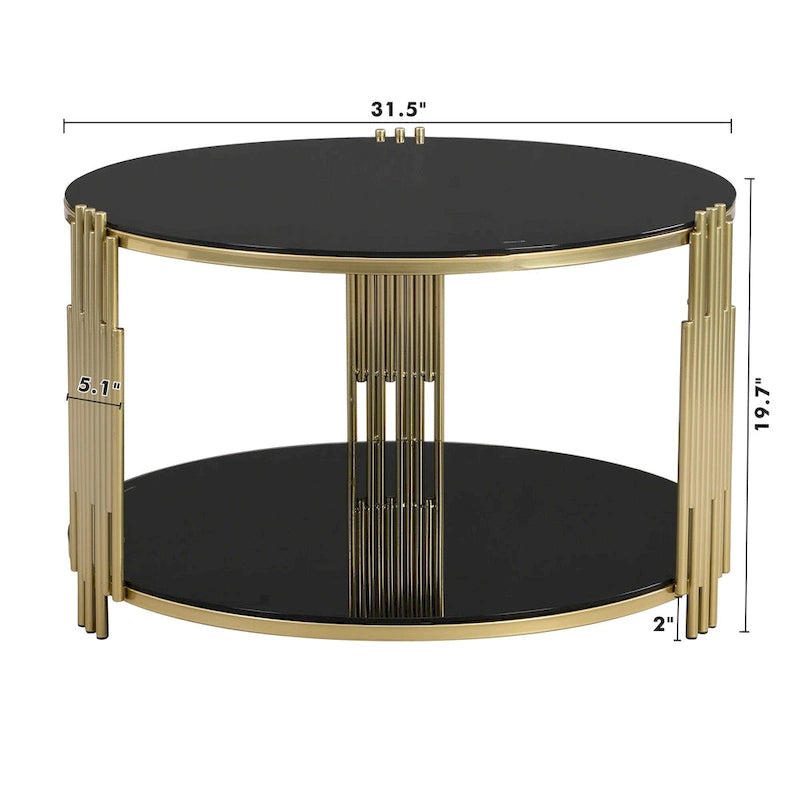 31.5  Tempered Glass Coffee Table with Asymmetrical Metal Design and Lower Shelf