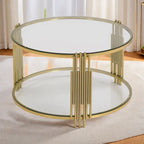 31.5  Tempered Glass Coffee Table with Asymmetrical Metal Design and Lower Shelf