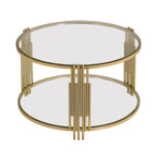 31.5  Tempered Glass Coffee Table with Asymmetrical Metal Design and Lower Shelf