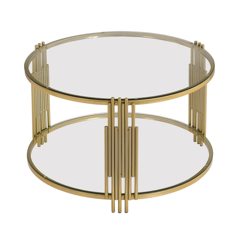 31.5  Tempered Glass Coffee Table with Asymmetrical Metal Design and Lower Shelf
