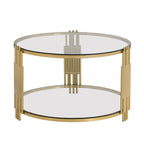 31.5  Tempered Glass Coffee Table with Asymmetrical Metal Design and Lower Shelf
