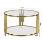31.5  Tempered Glass Coffee Table with Asymmetrical Metal Design and Lower Shelf