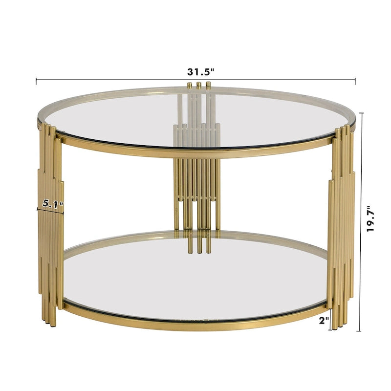 31.5  Tempered Glass Coffee Table with Asymmetrical Metal Design and Lower Shelf