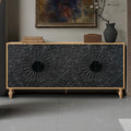 63  Accent TV Stand with Carved Doors & Wood Legs for Living Room