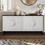 63  Accent TV Stand with Carved Doors & Wood Legs for Living Room