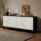 63  Accent TV Stand with Carved Doors & Wood Legs for Living Room