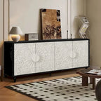 63  Accent TV Stand with Carved Doors & Wood Legs for Living Room