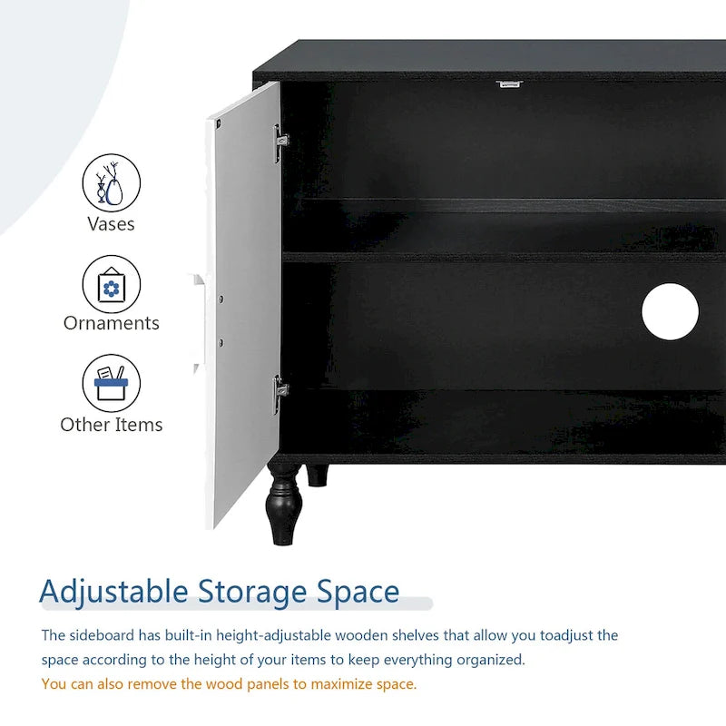 63  Accent TV Stand with Carved Doors & Wood Legs for Living Room