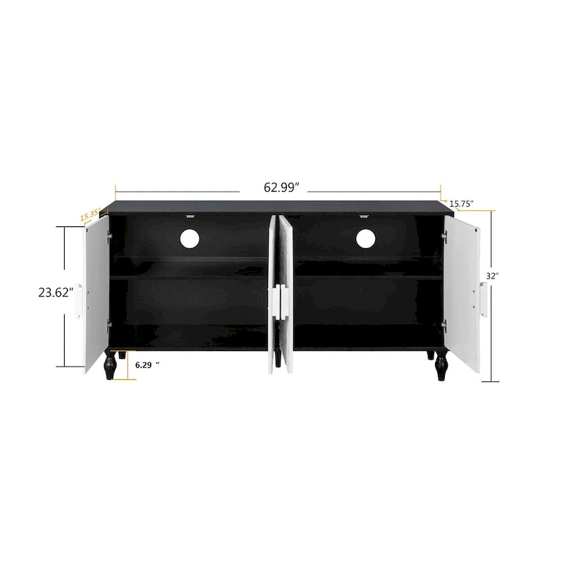 63  Accent TV Stand with Carved Doors & Wood Legs for Living Room