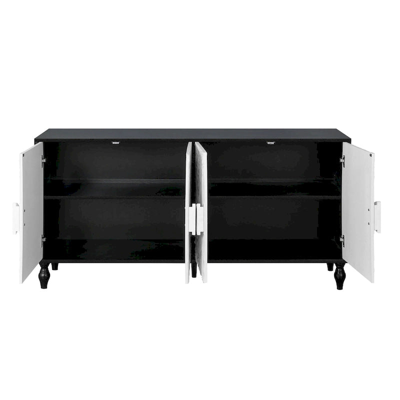 63  Accent TV Stand with Carved Doors & Wood Legs for Living Room