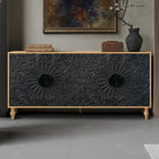 63  Accent TV Stand with Carved Doors & Wood Legs for Living Room