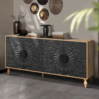 63  Accent TV Stand with Carved Doors & Wood Legs for Living Room