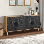 63  Accent TV Stand with Carved Doors & Wood Legs for Living Room