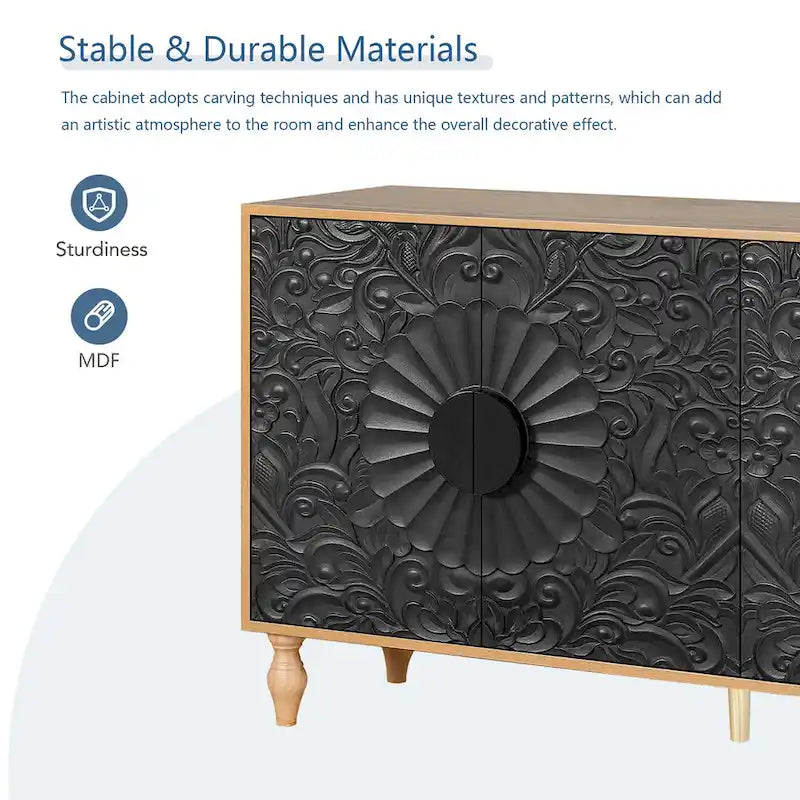 63  Accent TV Stand with Carved Doors & Wood Legs for Living Room